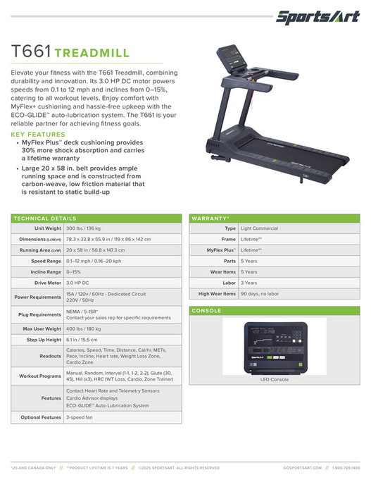 Medelco Inc. - MEDELCO-T661 Treadmill-Spec Sheet - Page 1