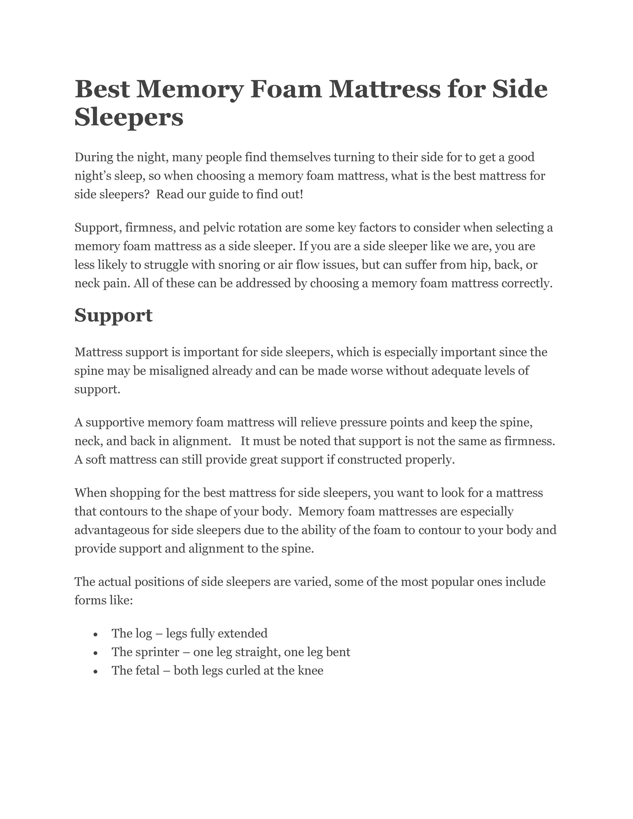 best side sleeper memory foam mattress