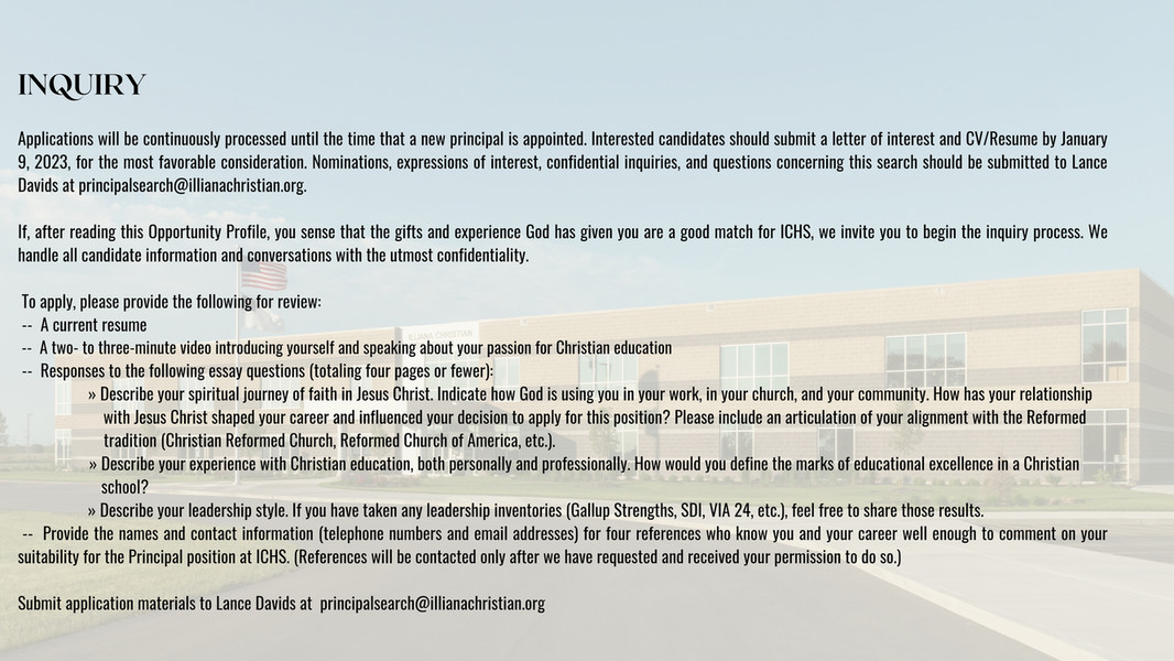 Illiana Christian High School Principal Search Final Version 3 Page