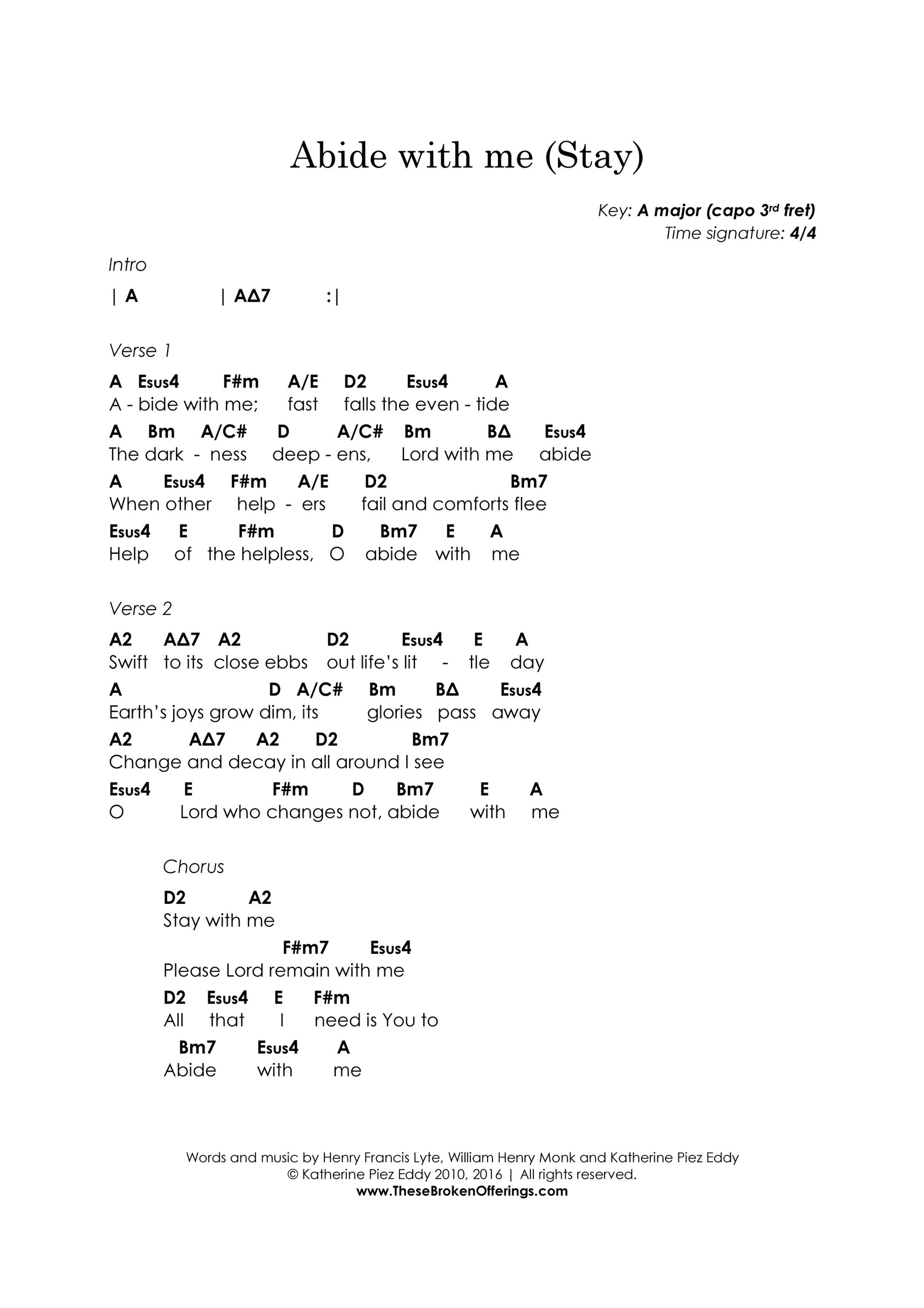 These Broken Offerings - Abide With Me (Stay) - Chord Chart - A - Page 1 -  Created With Publitas.Com