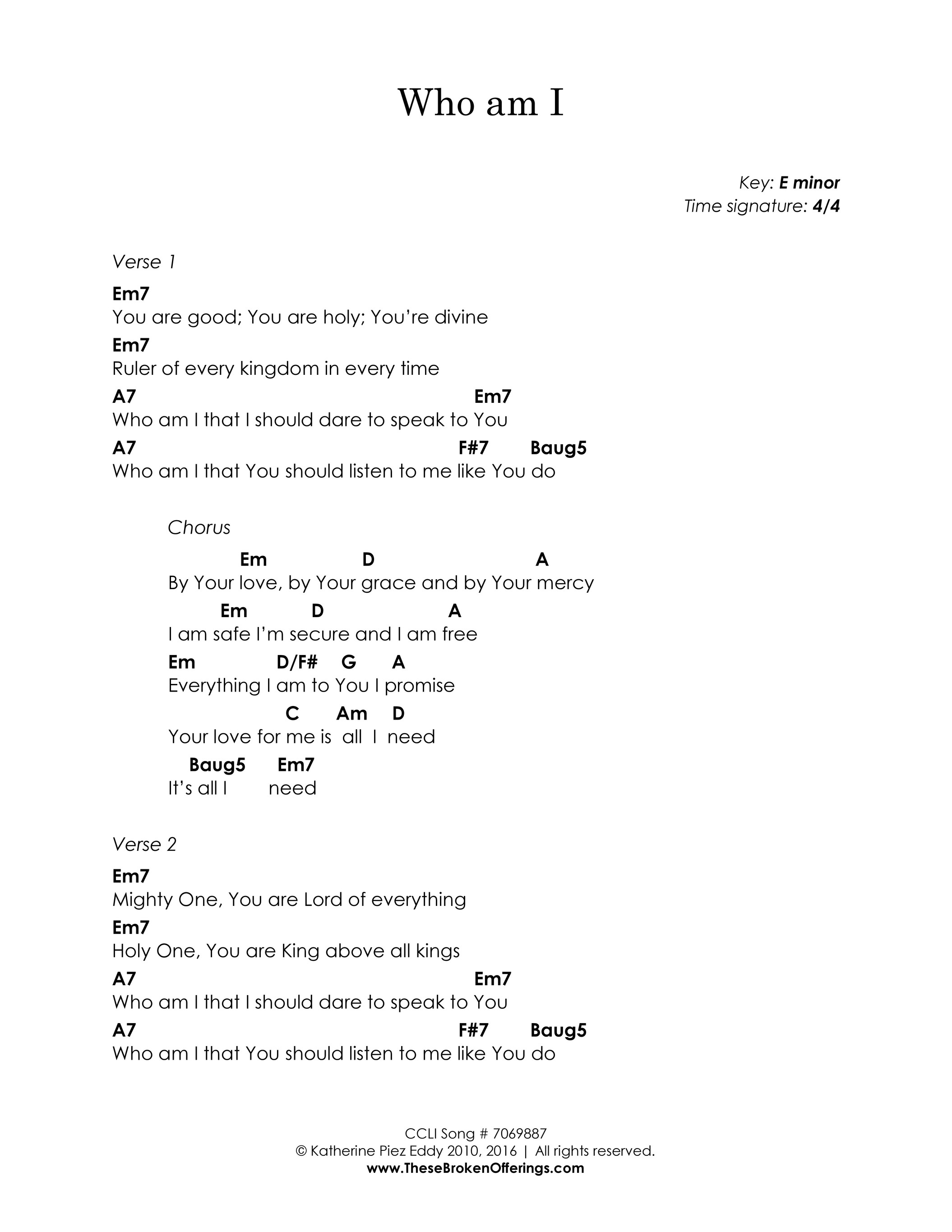 These Broken Offerings - Who Am I - chord chart - Page 1 - Created