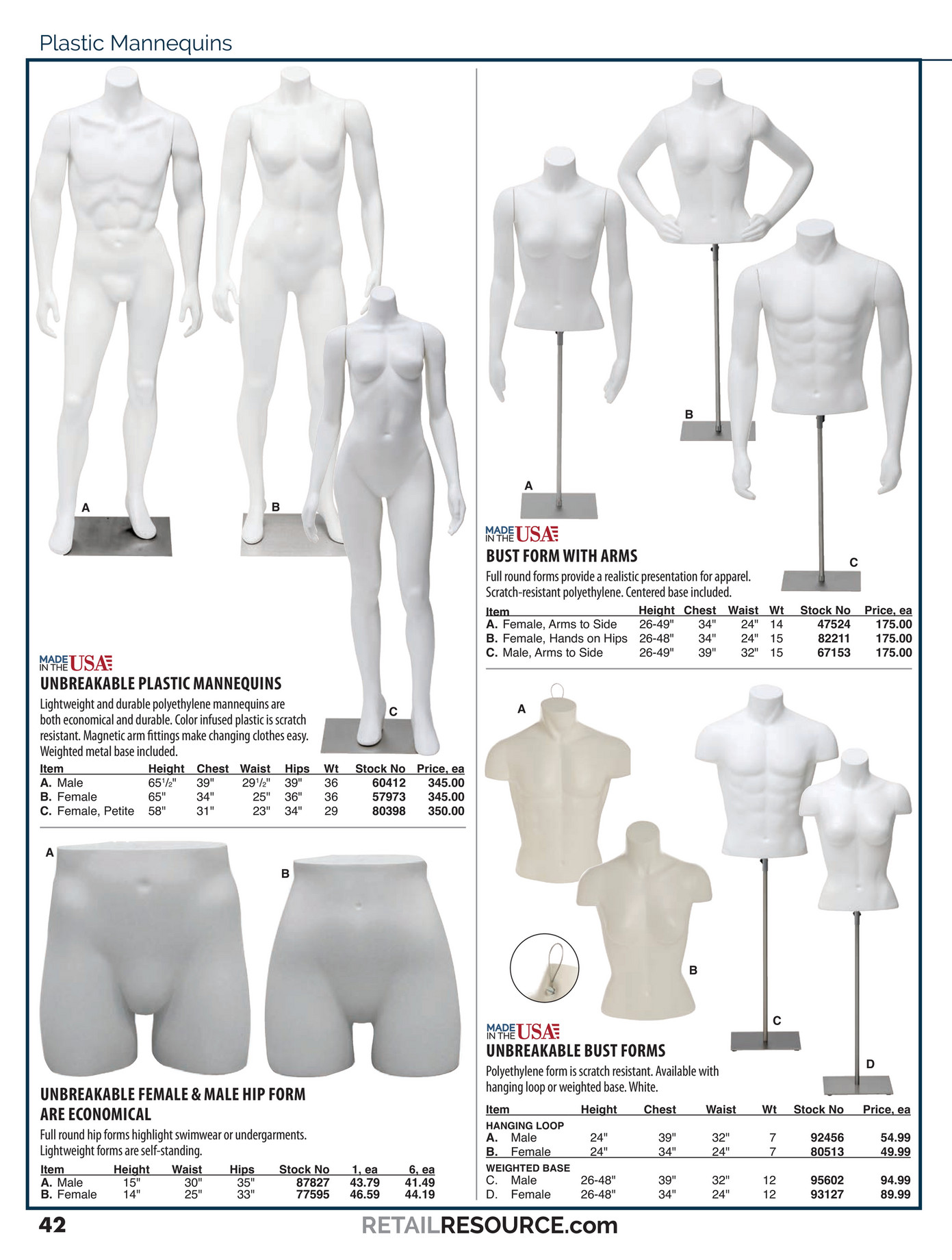 with Base 54H Female Headless White Plastic Mannequin with Straight Arms