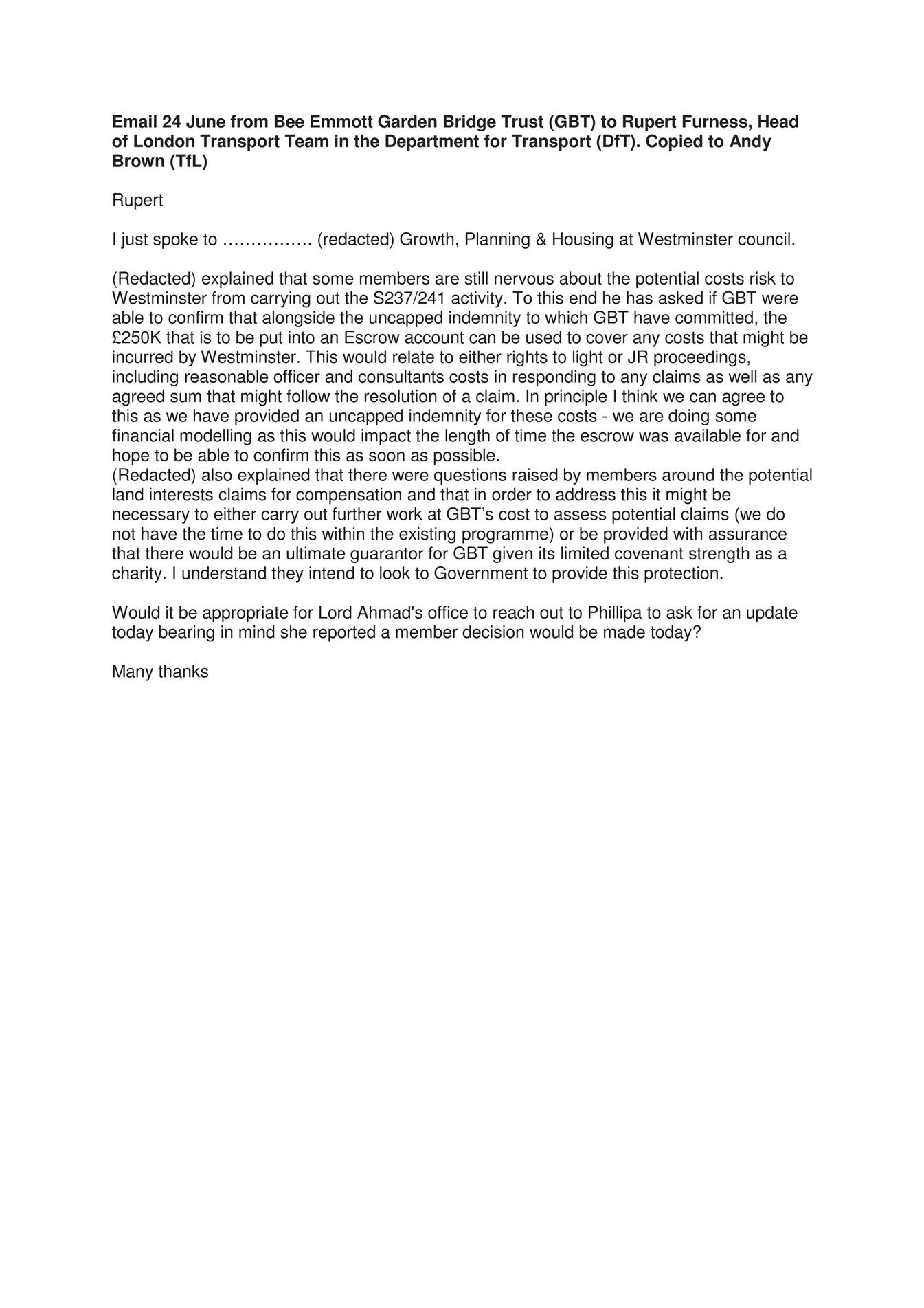 My publications Email summaries between Garden Bridge Trust, TfL DfT