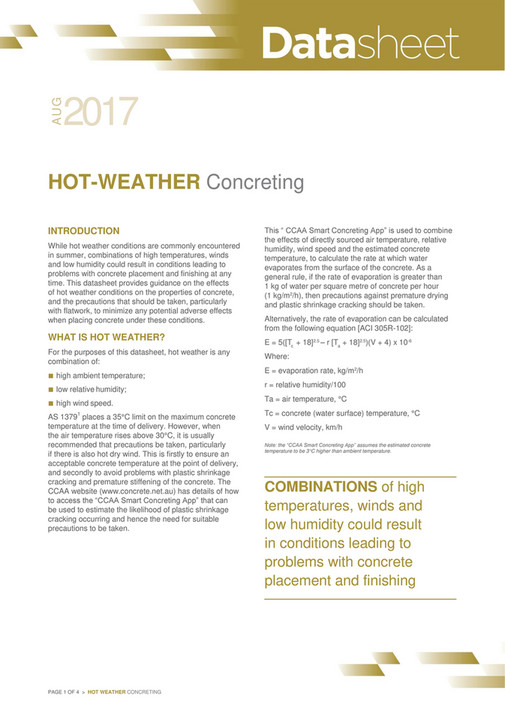 My publications DATASHEET Hot Weather Concreting Page 1 Created
