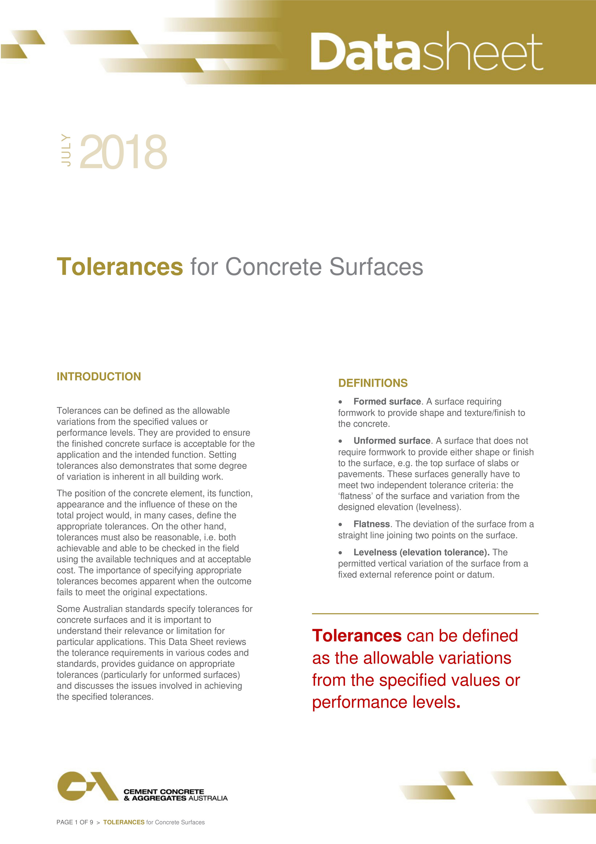 My Publications Datasheet Tolerances For Concrete Surfaces Page 1 Created With Publitas Com