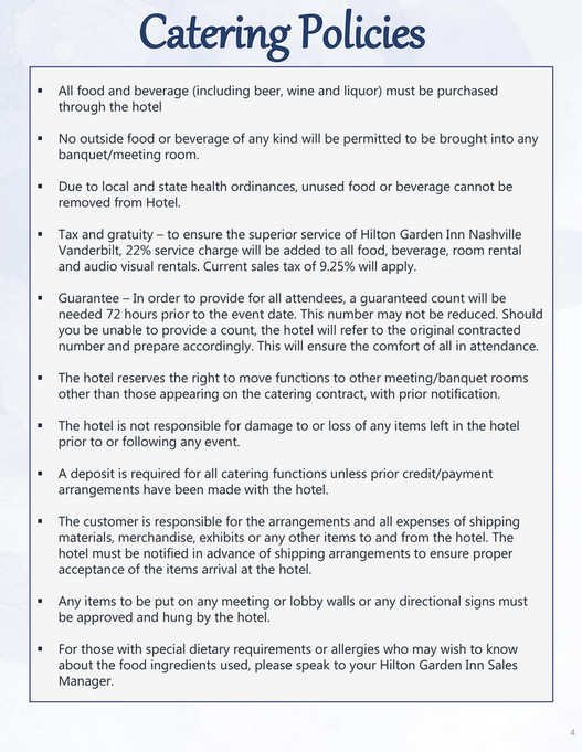 Hilton Garden Inn Nashville/Vanderbilt Banquet and Catering Menus