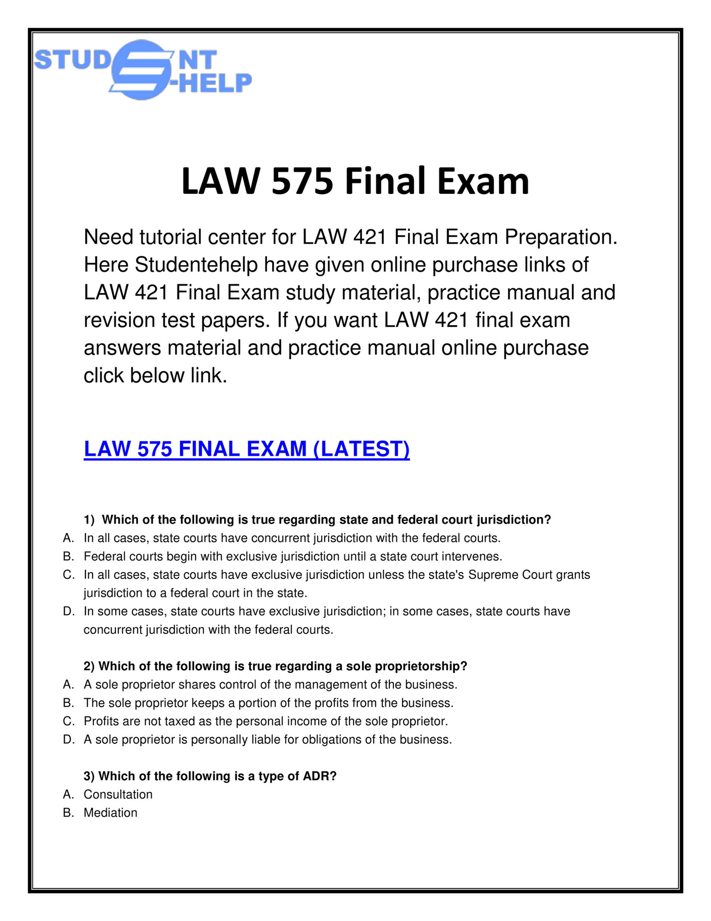 Uop - LAW 575 Final Exam | LAW 575 Final Exam Answers | LAW 575 Final ...