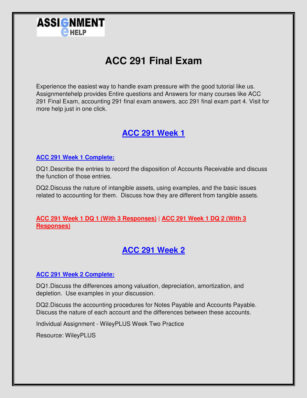 Assignment E Help Acc 291 Final Exam Acc 291 Final Exam Answers Assignment E Help Com Page 6 7 Created With Publitas Com