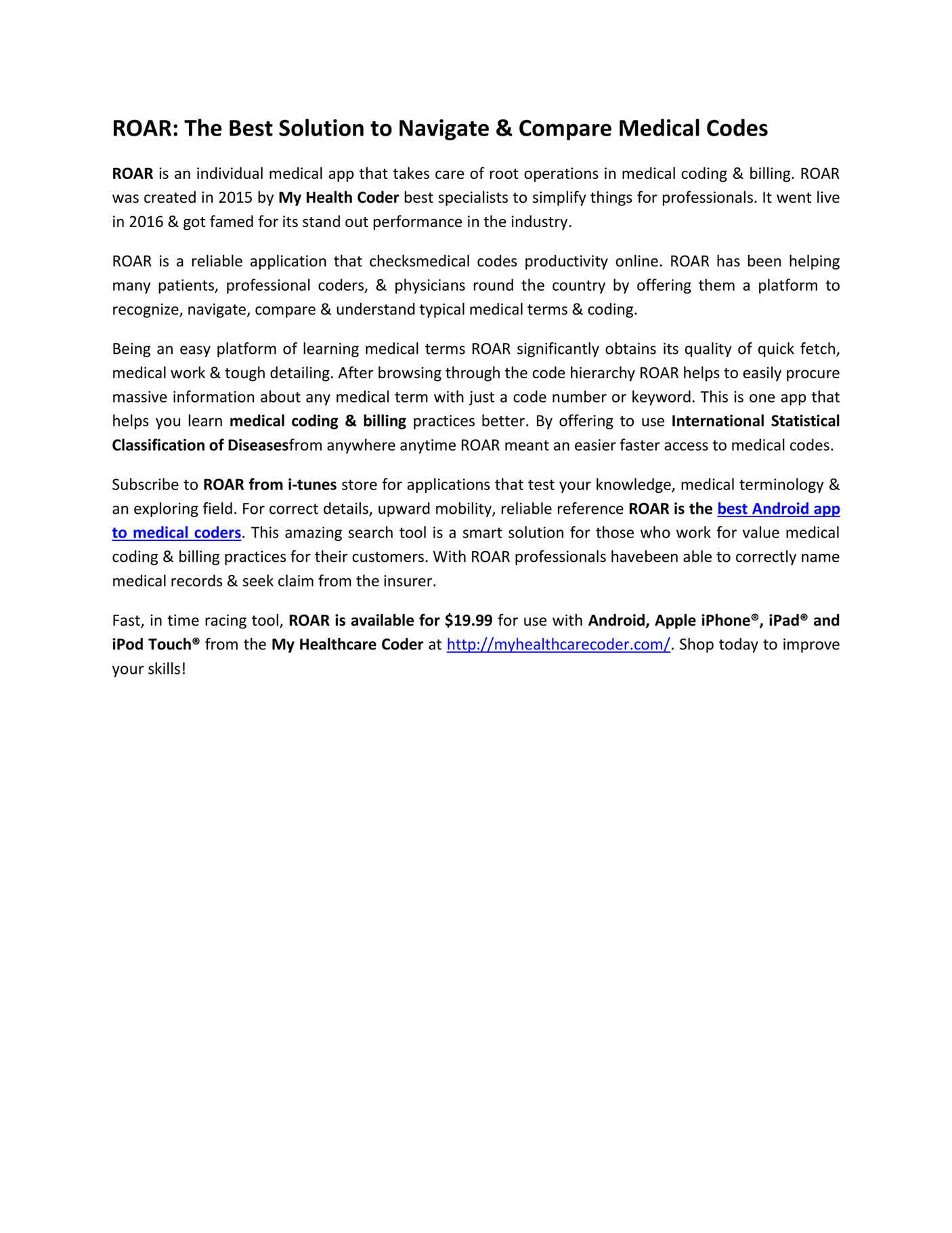 My publications ROAR The Best Solution to Navigate & Compare Medical