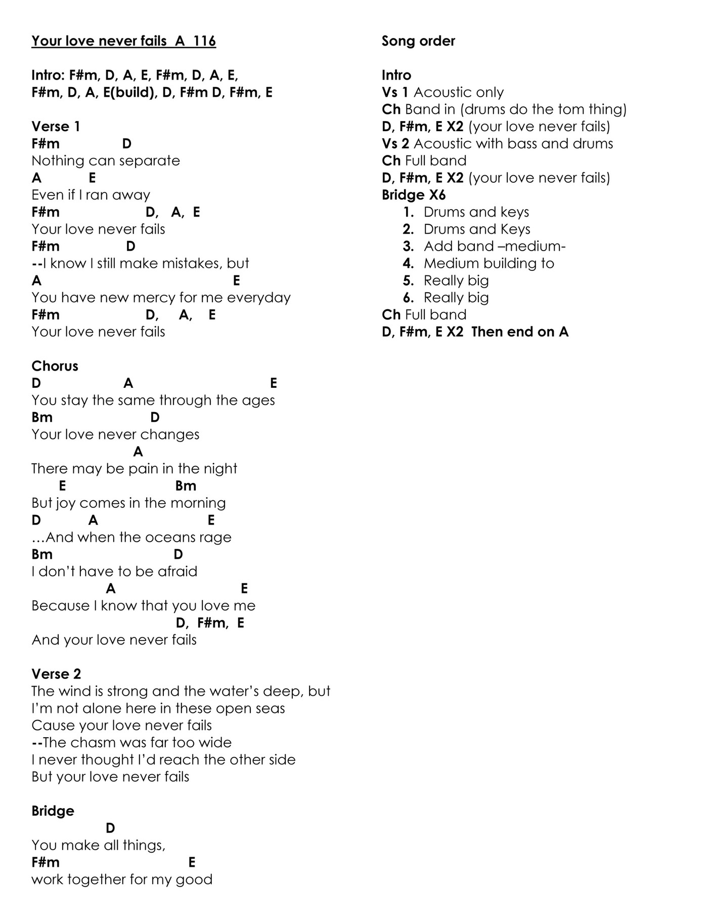 Your Love Never Fails chords - Christian Lyrics