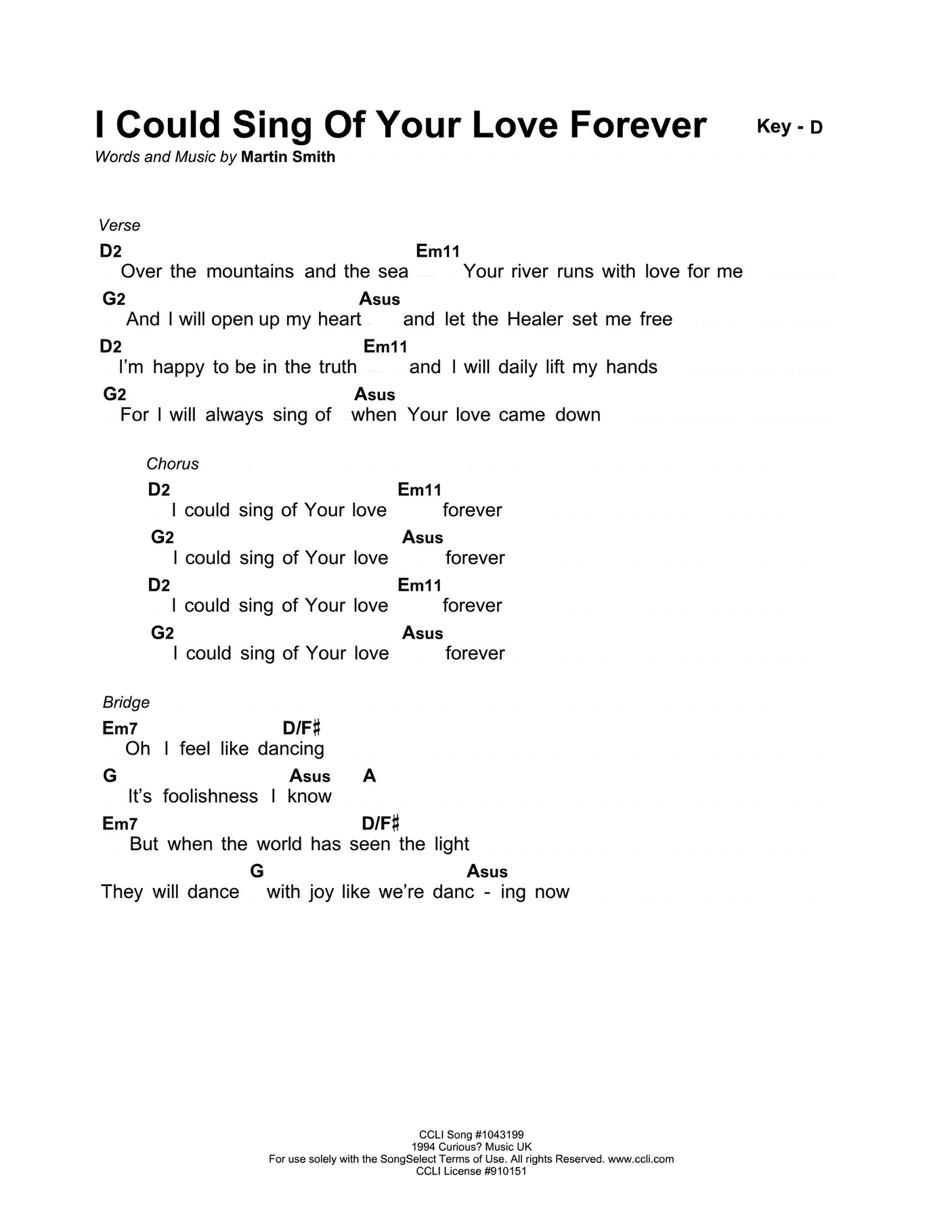 I Could Sing Of Your Love Forever Lyrics and Chords