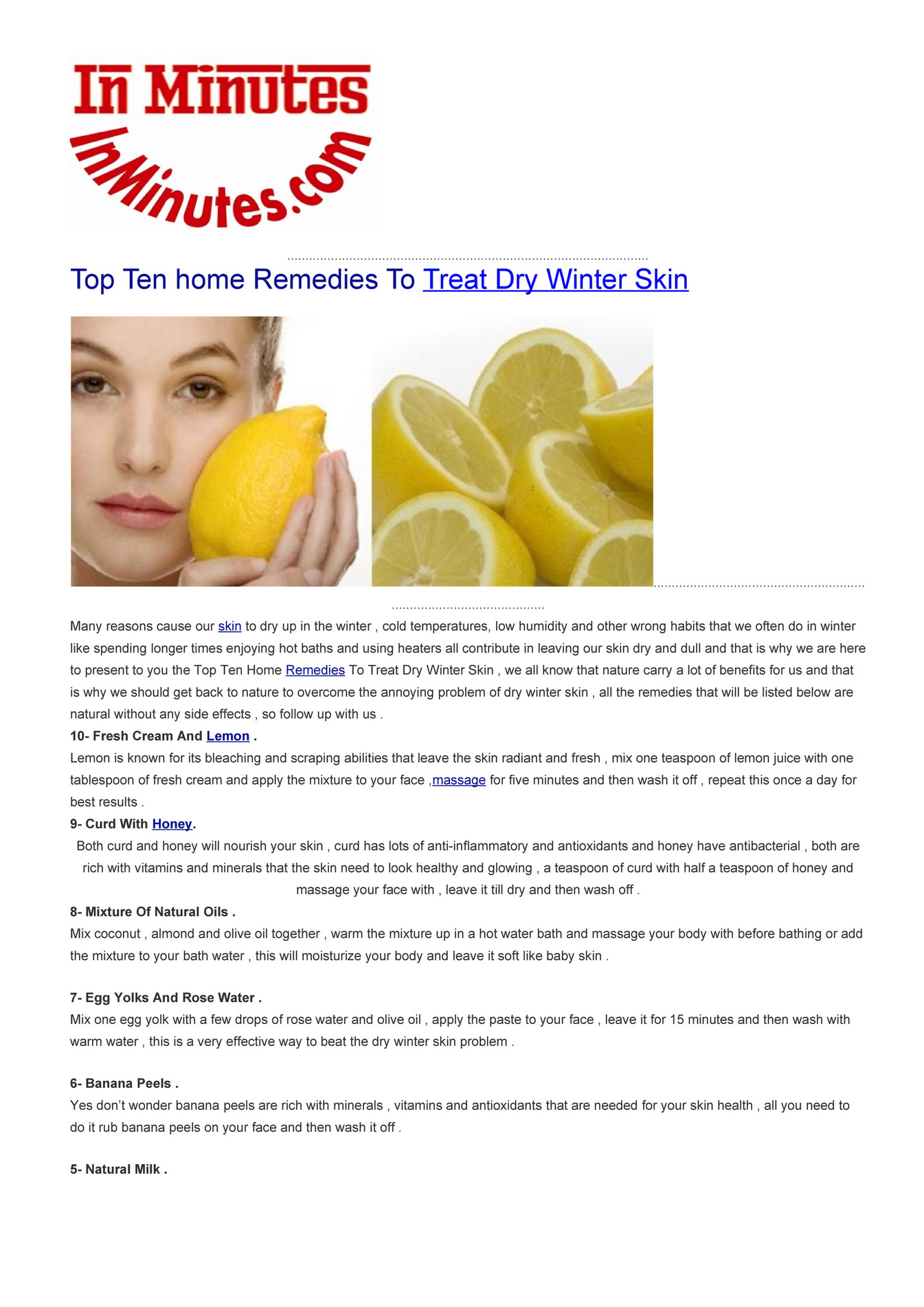 My publications Top Ten home Remedies To Treat Dry Winter Skin Page