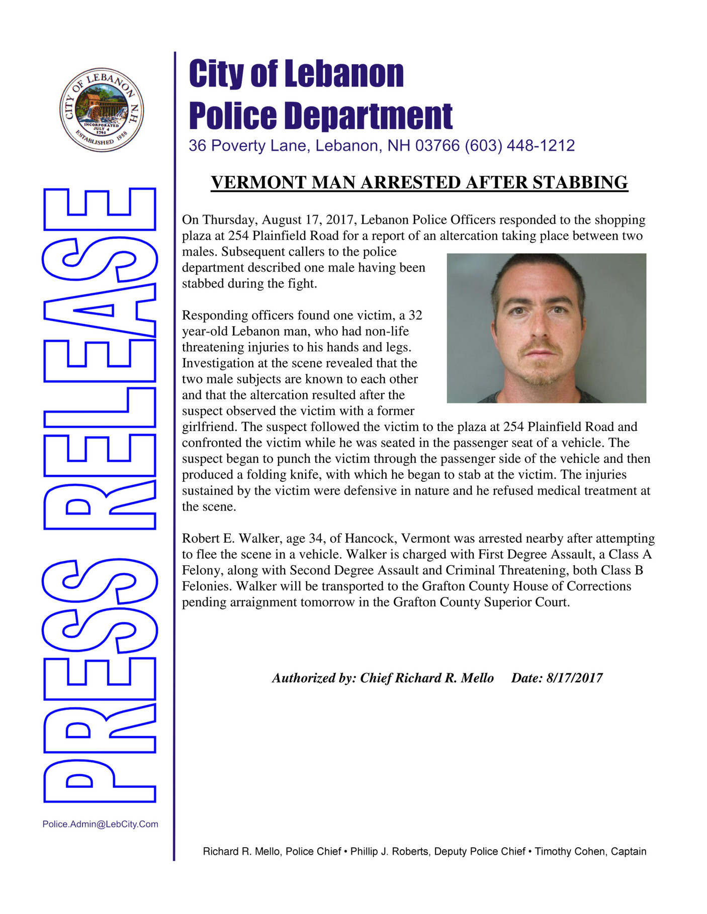 Newspapers of New England Valley News Lebanon stabbing news release