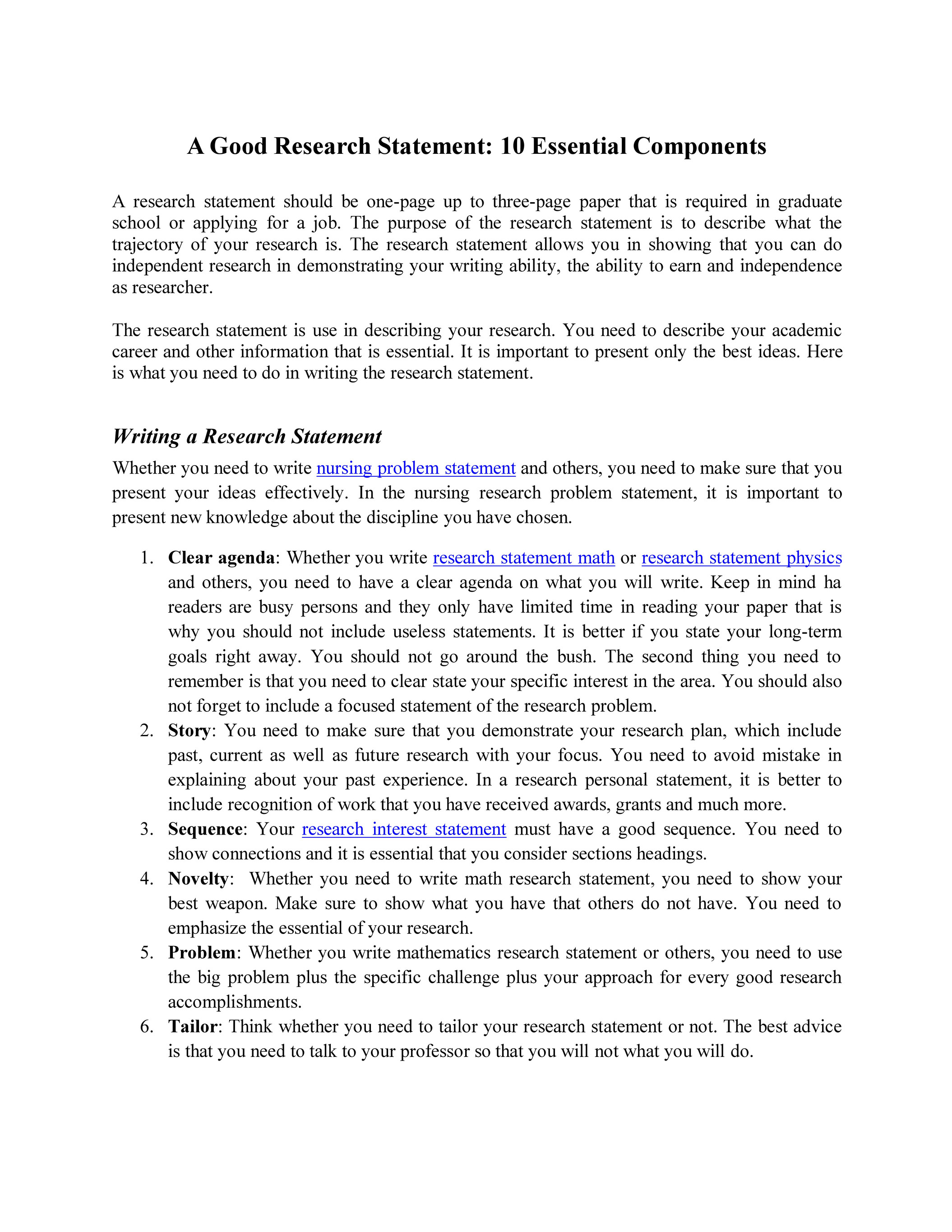 Research Statement - Research Statement- 7 Ingredients to Success