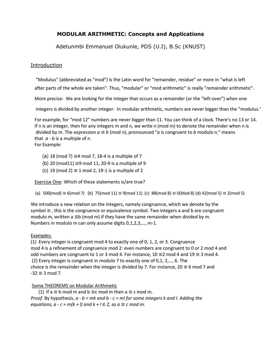 Реферат: Modular Arithmetic Essay Research Paper Modular arithmetic