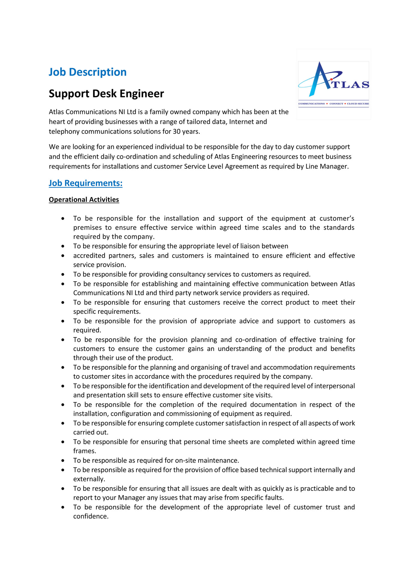 My Publications Support Engineer Job Specification Page 1