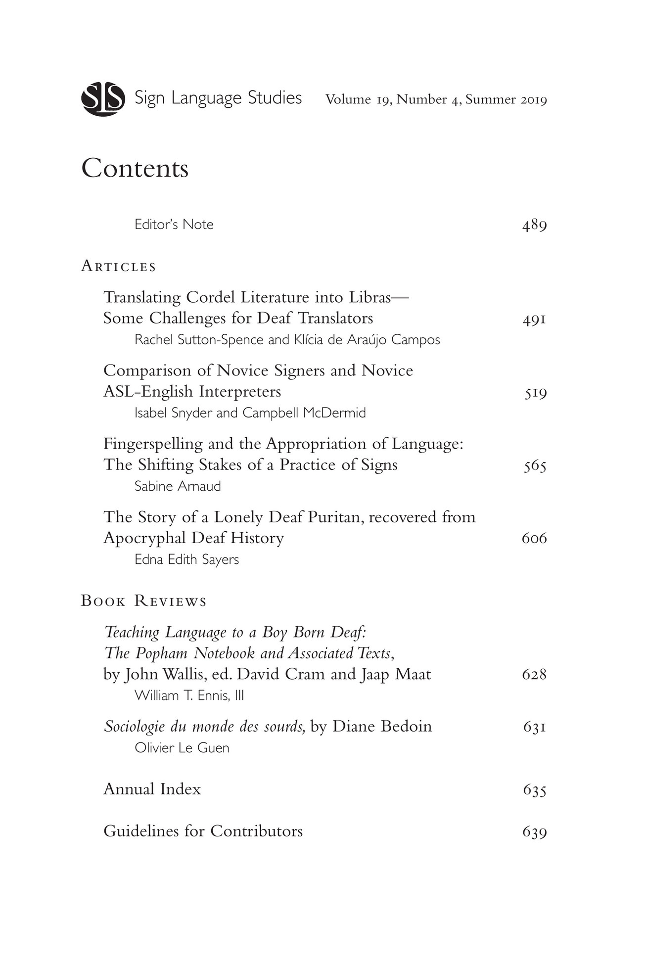 Sign Language Studies (SLS), Volume 19, Number 4, Summer 2019 Page 1 Created with