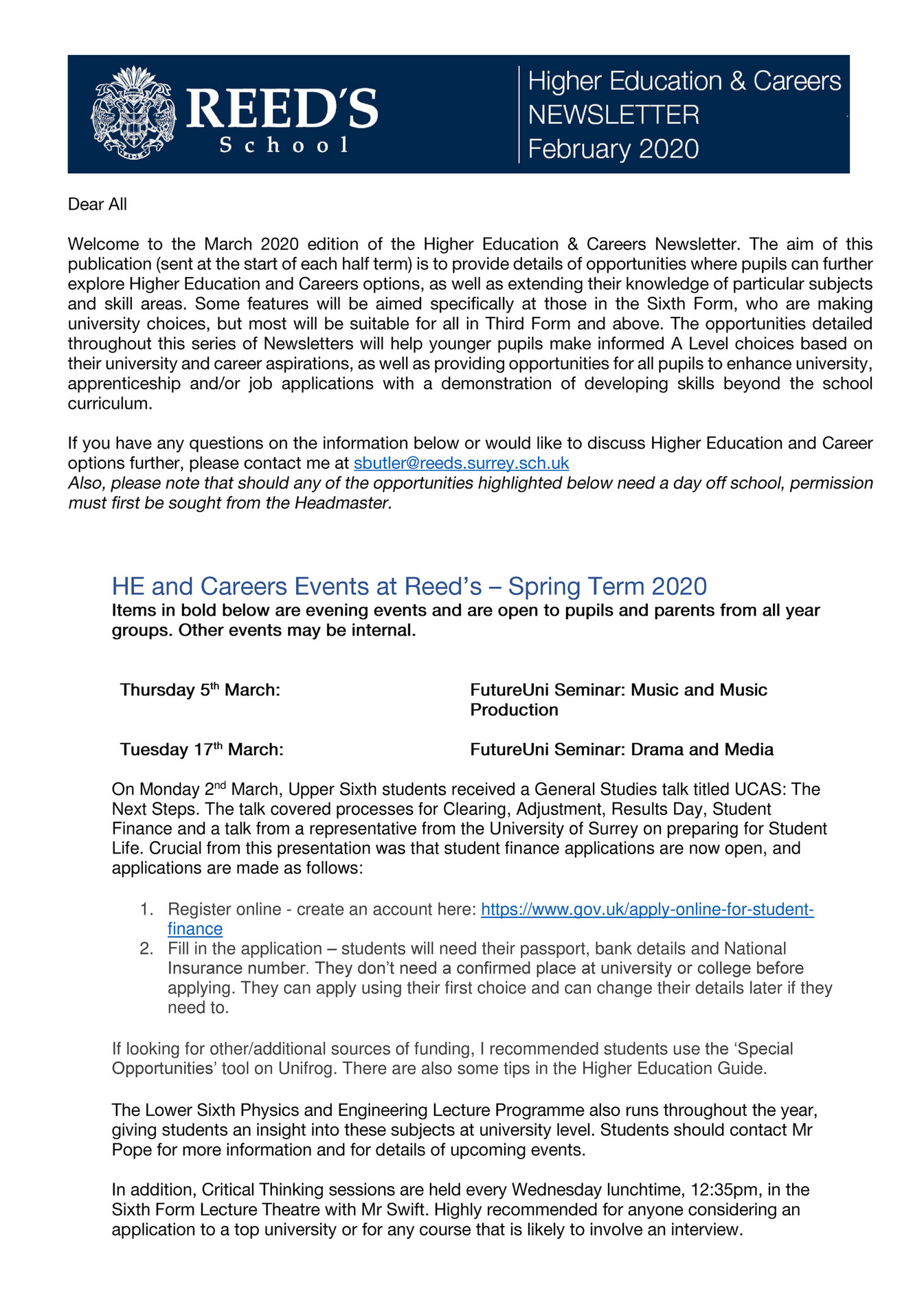 Reed's School HE Newsletter February 2020 Page 1 Created with