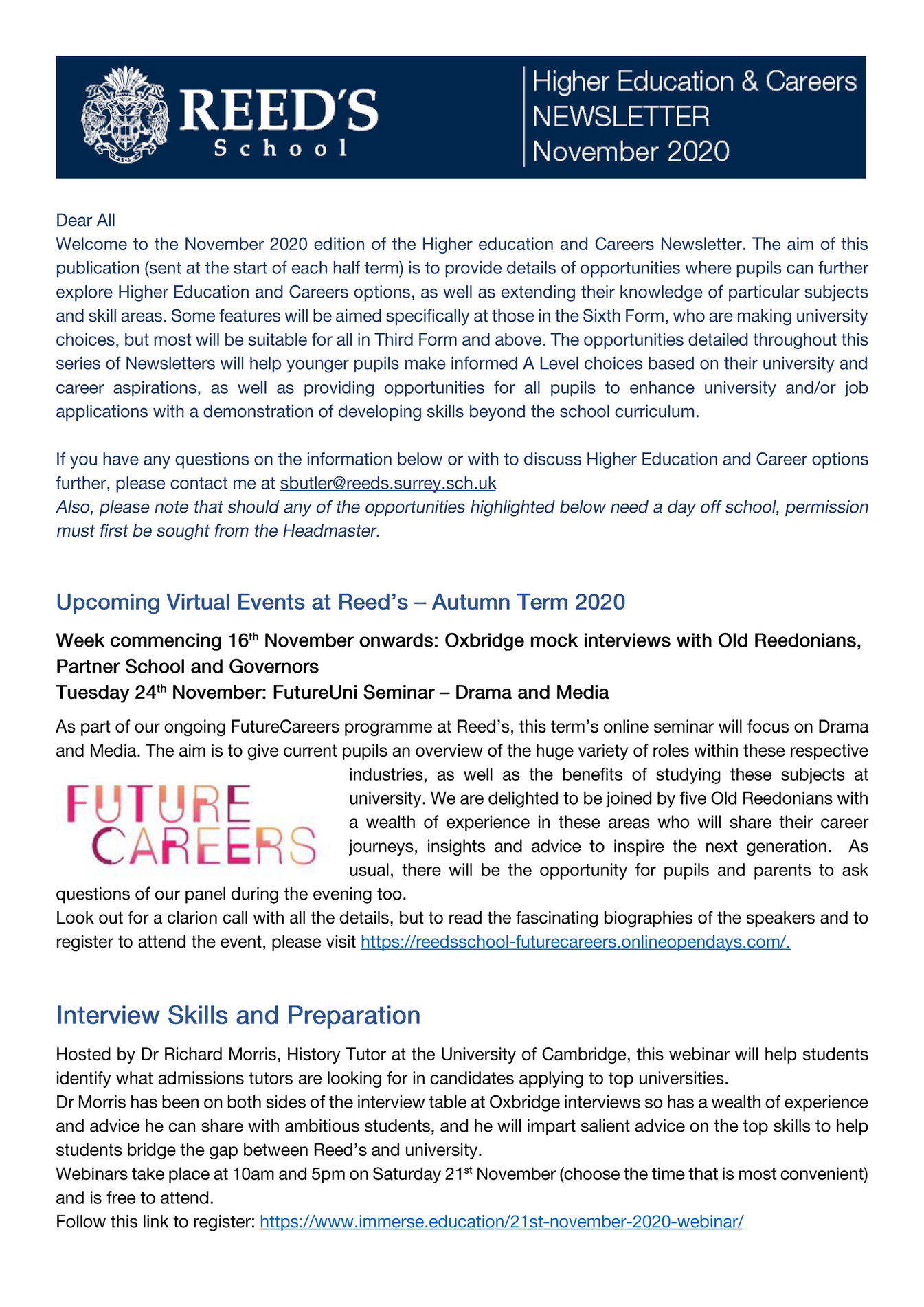 Reed's School HE Newsletter November 2020 Page 1 Created with