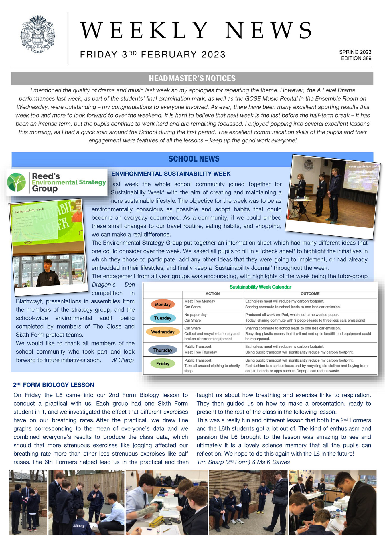 Reed's School 389 3rd February 2023_Weekly News Page 1 Created