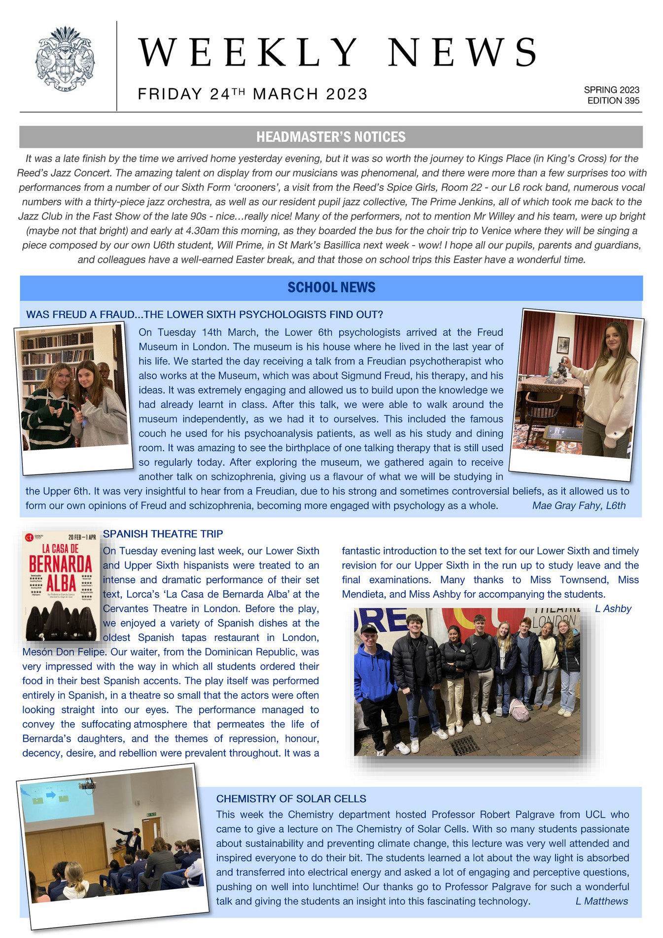 Reed's School 395 24th March 2023_Weekly News Page 1 Created with