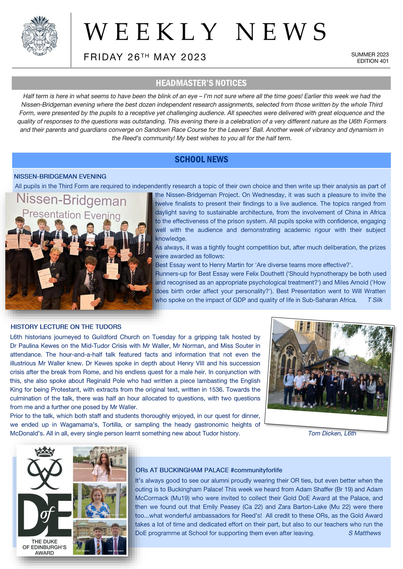 Reed's School 401 26th May 2023_Weekly News Page 1 Created with