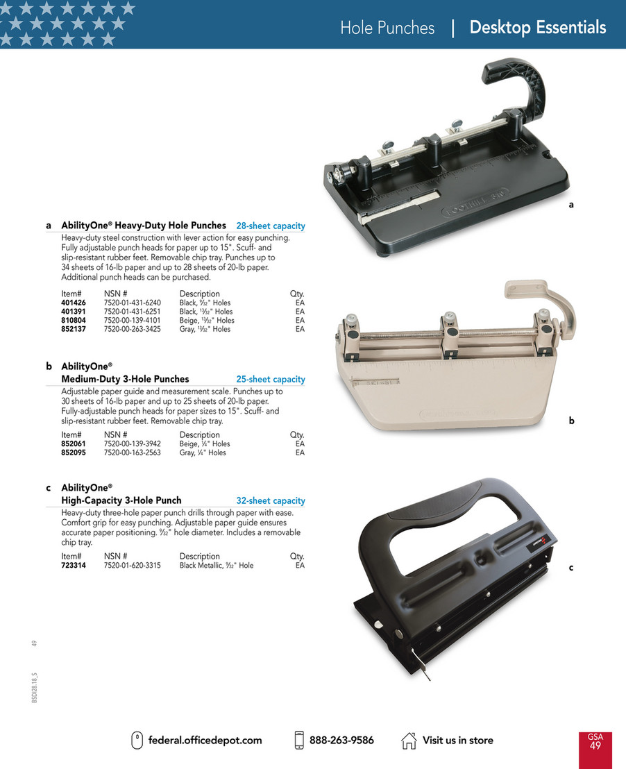 Skilcraft Heavy-Duty 3-Hole Paper Punch, 28 Sheet Capacity/20 lb. Paper,  Black