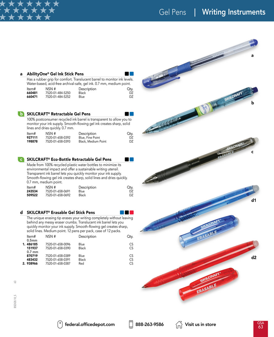 SKILCRAFT Smooth-flowing Gel Pen Black Ink 3/Pack