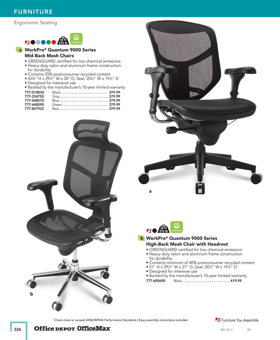 WorkPro Quantum 9000 Series Ergonomic MeshMesh Mid Back Chair