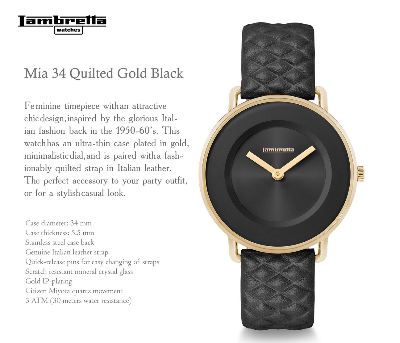 Lambretta Imola Black/Black Watch Leather 2194BLA – Sportique