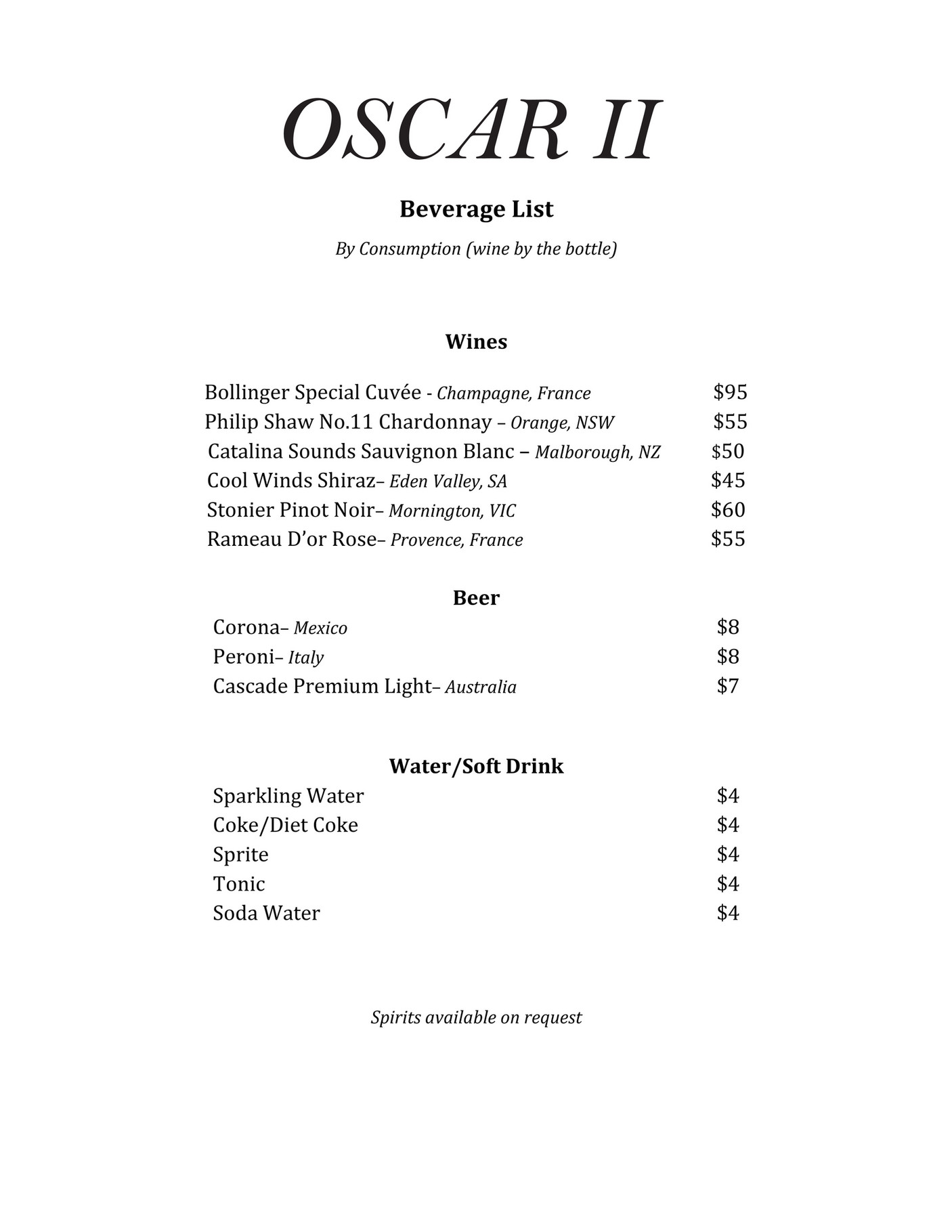 café oscar comedy club menu