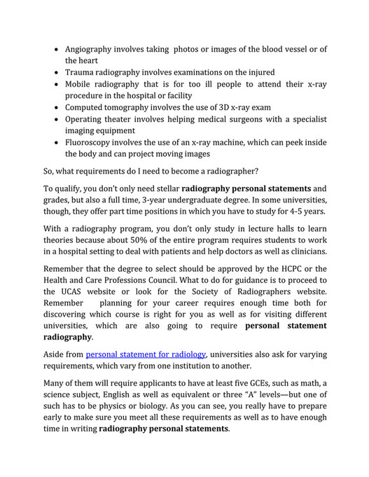 Sample Radiographer Supporting Statements radiographypersonalstatement - How to Become a Radiographer - Page 1 ...