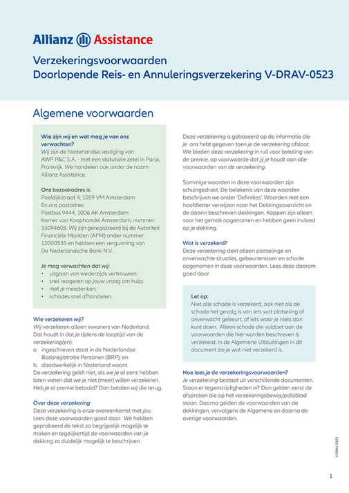 Allianz Assistance - Voorwaarden_DRAV23_reis_en_annuleringsverzekering ...