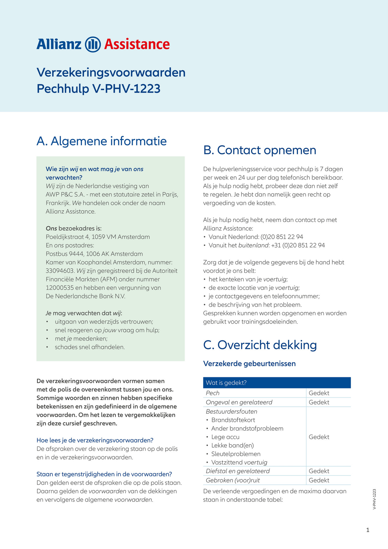 Allianz Assistance - Allianz Assistance voorwaarden Pechhulp V-PHV-1223 ...