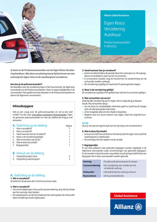 Allianz Global Assistance Voorwaarden Eigen Risico Verzekering