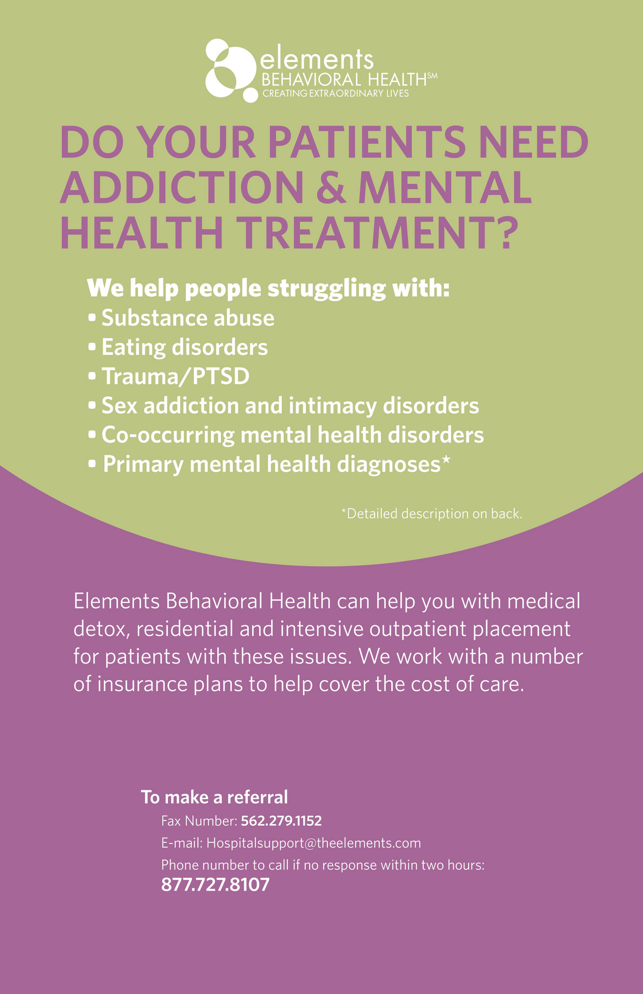 Elements Behavioral Health Clinical Setting Flyer Page 1 Created 