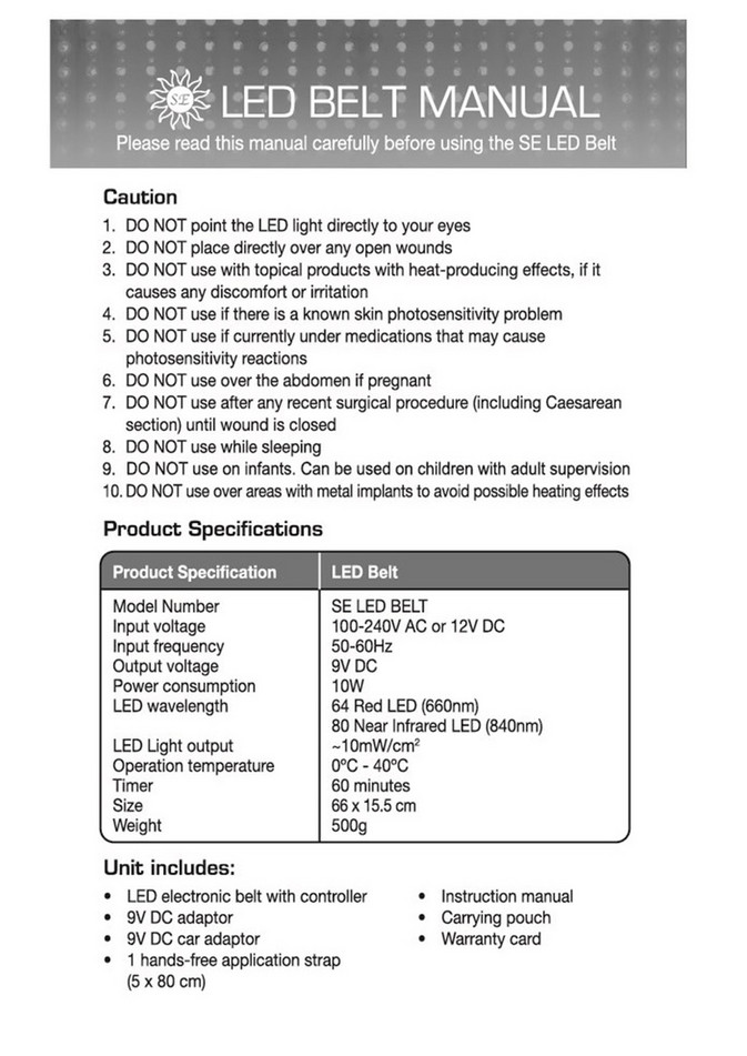 Cosway Malaysia - LED Belt Manual - Page 1