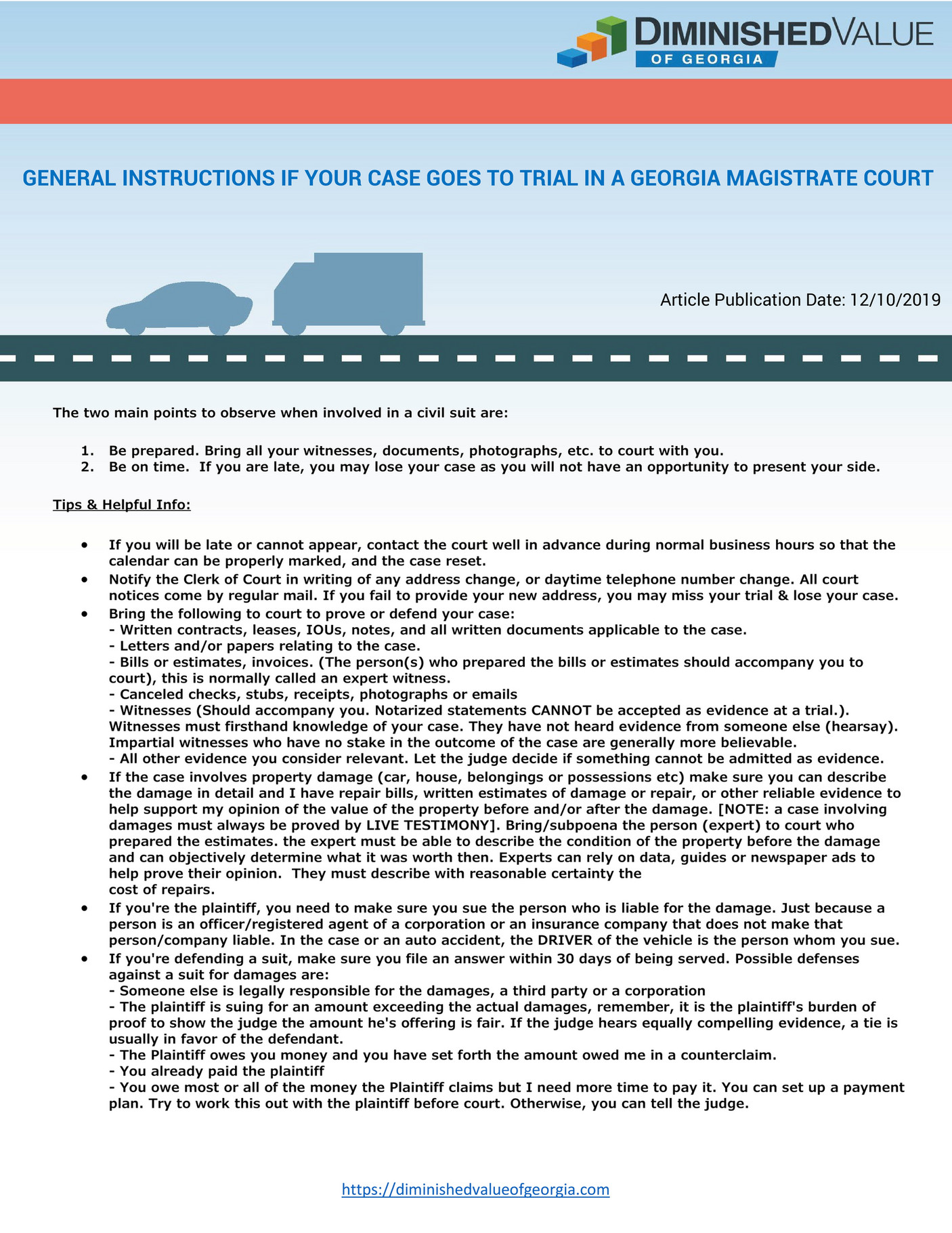 Appraisal Engine Inc GENERAL INSTRUCTIONS IF YOUR CASE GOES TO TRIAL 