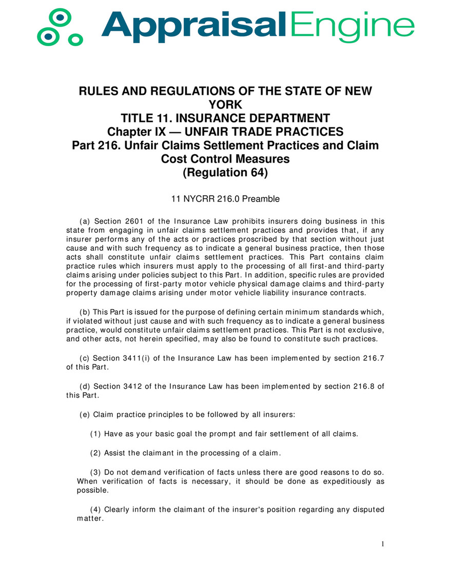 Appraisal Engine Inc - New York Regulation 64 - Total Loss Vehicle 