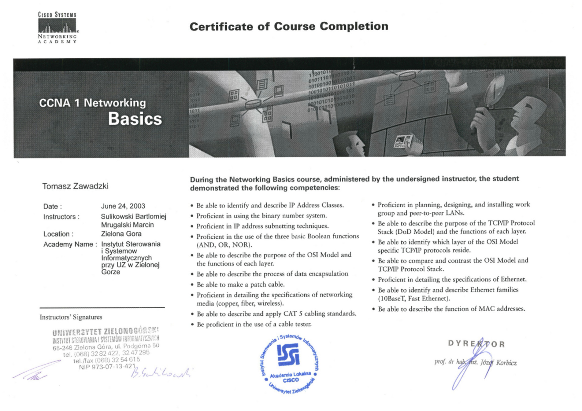 My Publications Cisco Ccna 1 Networking Basics Certificate 2003 My Publications Cisco Ccna 1 Networking Basics Certificate 2003