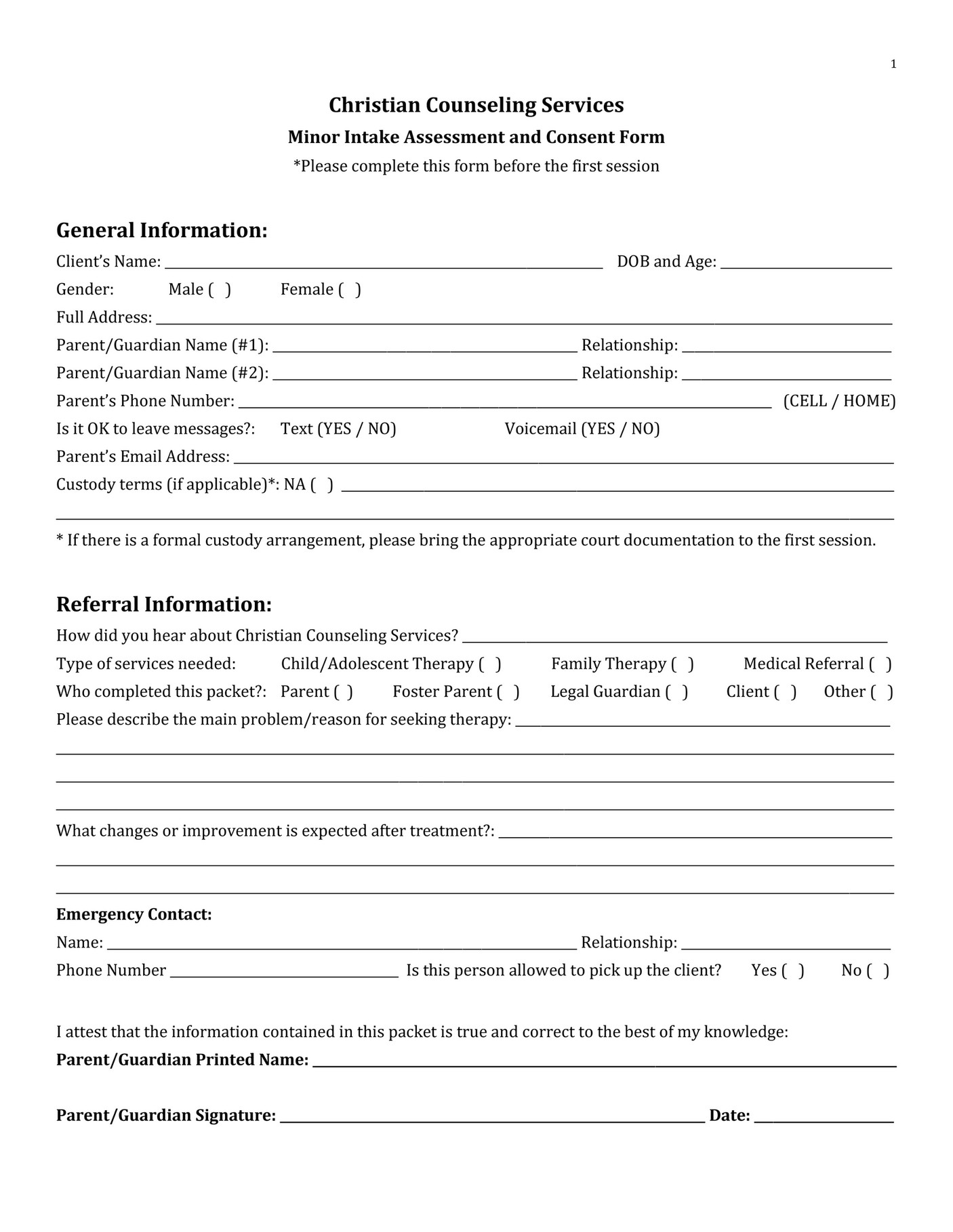 My publications MINOR INTAKE & CONSENT FORM Page 1 Created with