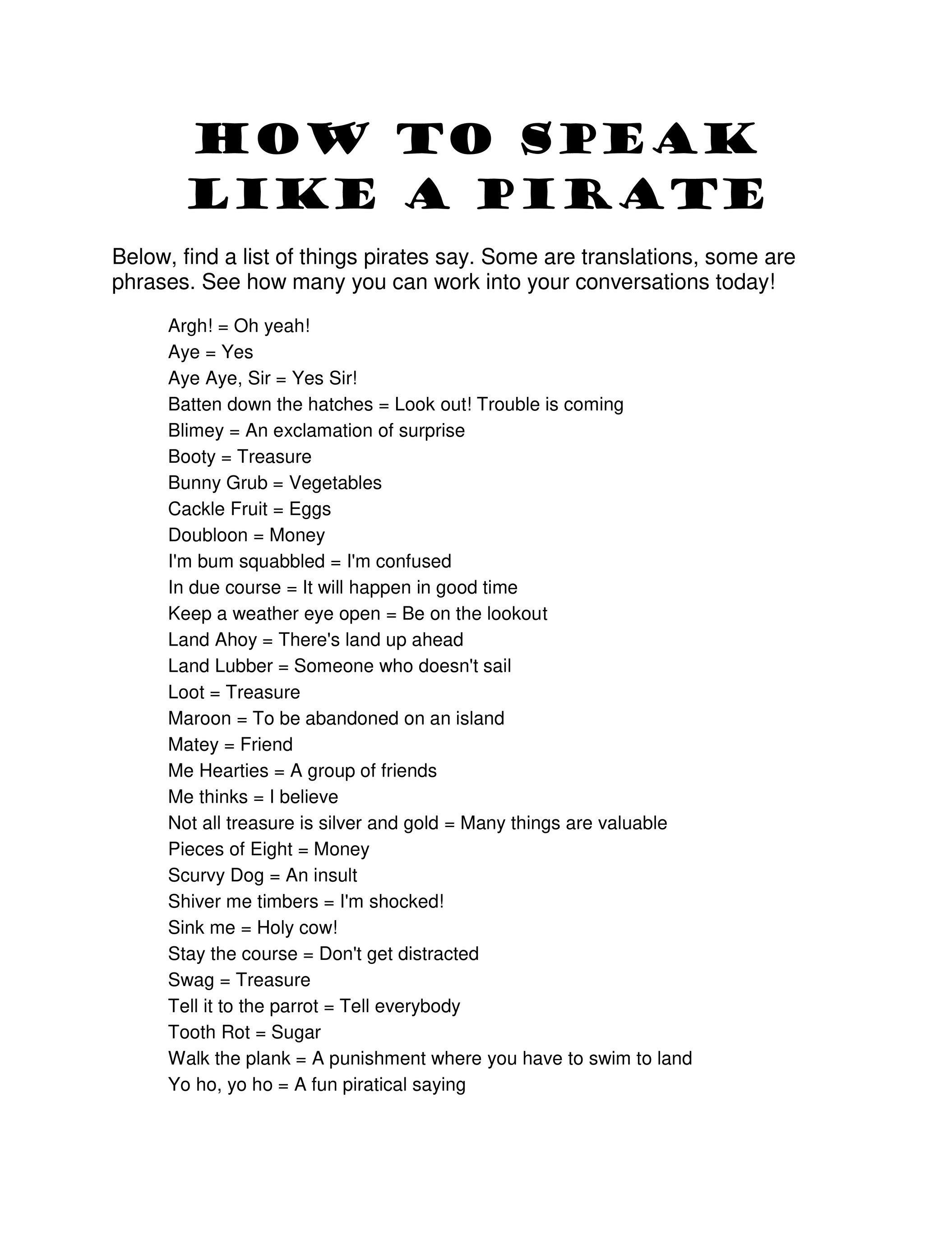 How To Talk Like A Pirate: 20 Pirate Words