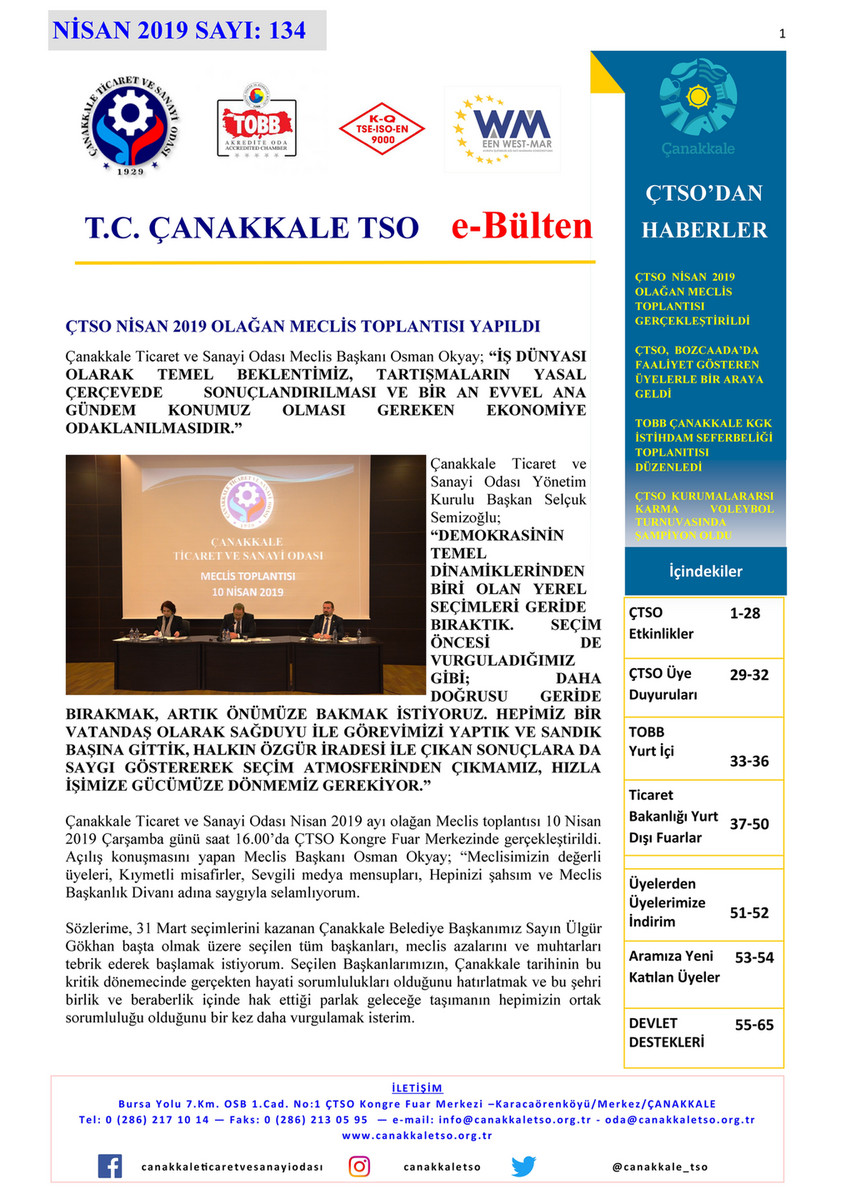 Çanakkale TSO 134 Sayılı Nisan E Bülten