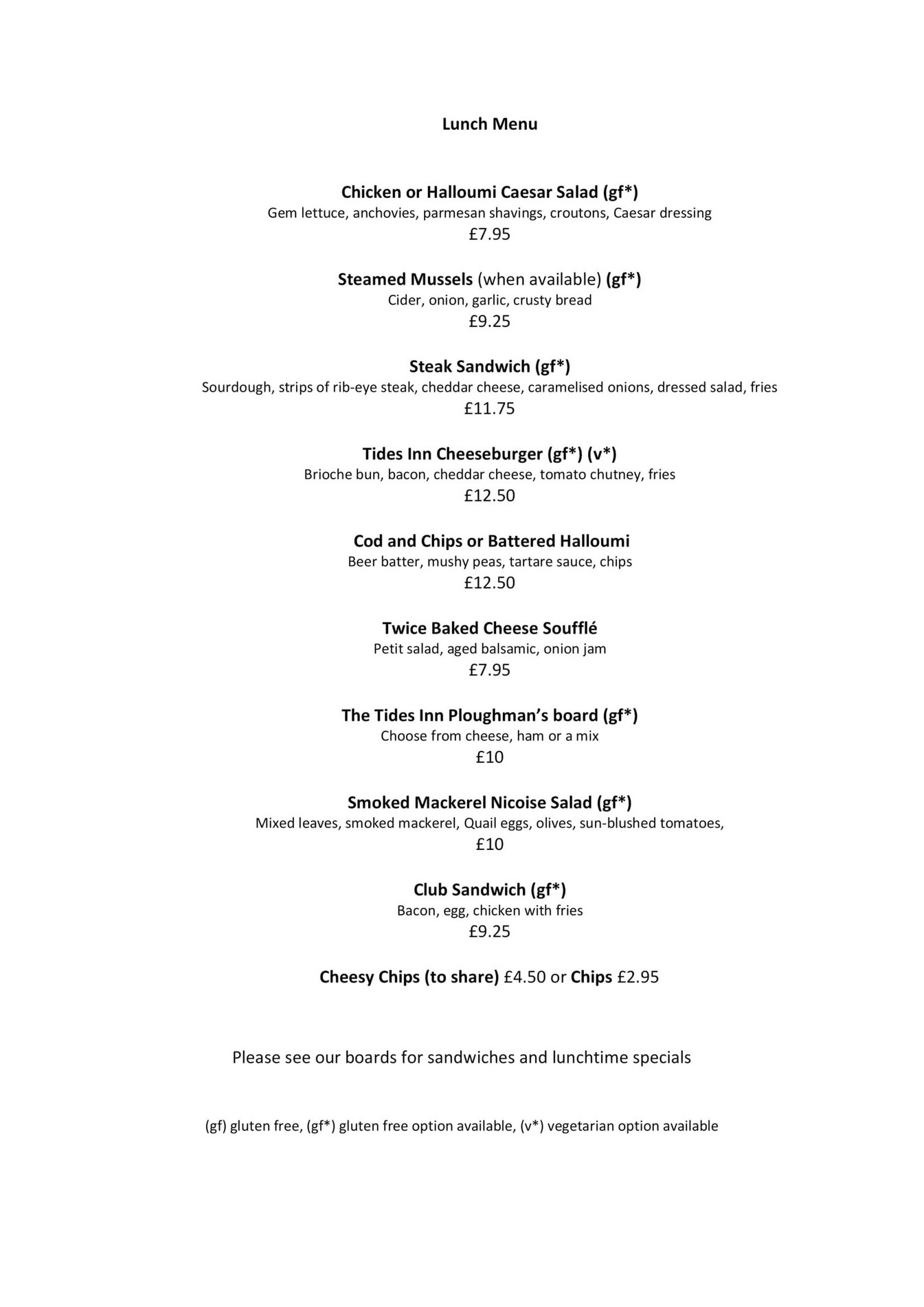 UpDate Websites - tides inn lunch menu - Page 1 - Created with Publitas.com