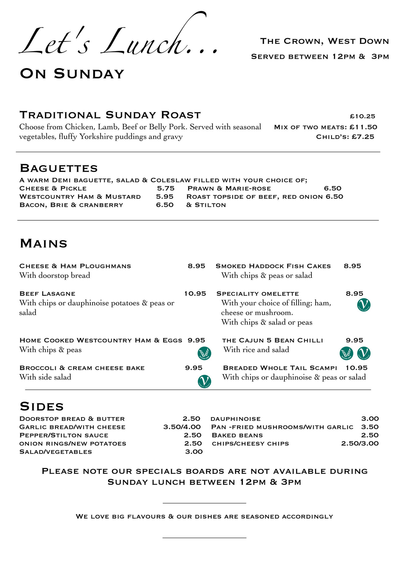 UpDate sites 2019 Sunday Lunch Menu Page 1 Created with