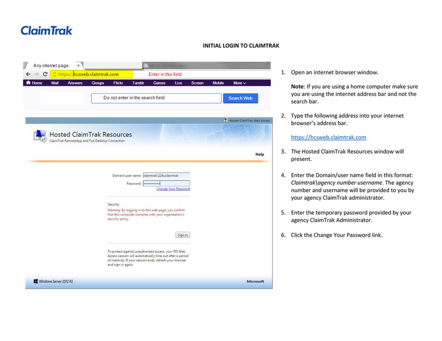 Remarkable Health LAKB Initial Login To Claimtrak Page 1 