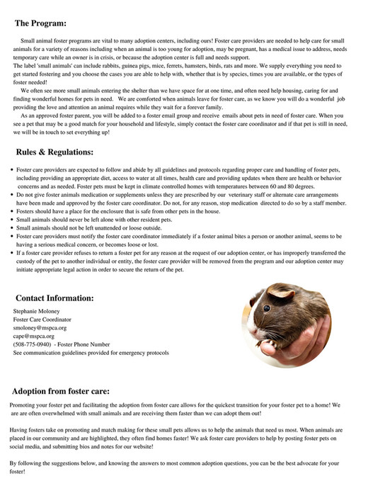 MSPCA-Angell - Cape Small Animal Foster Program - Page 1 - Created with ...