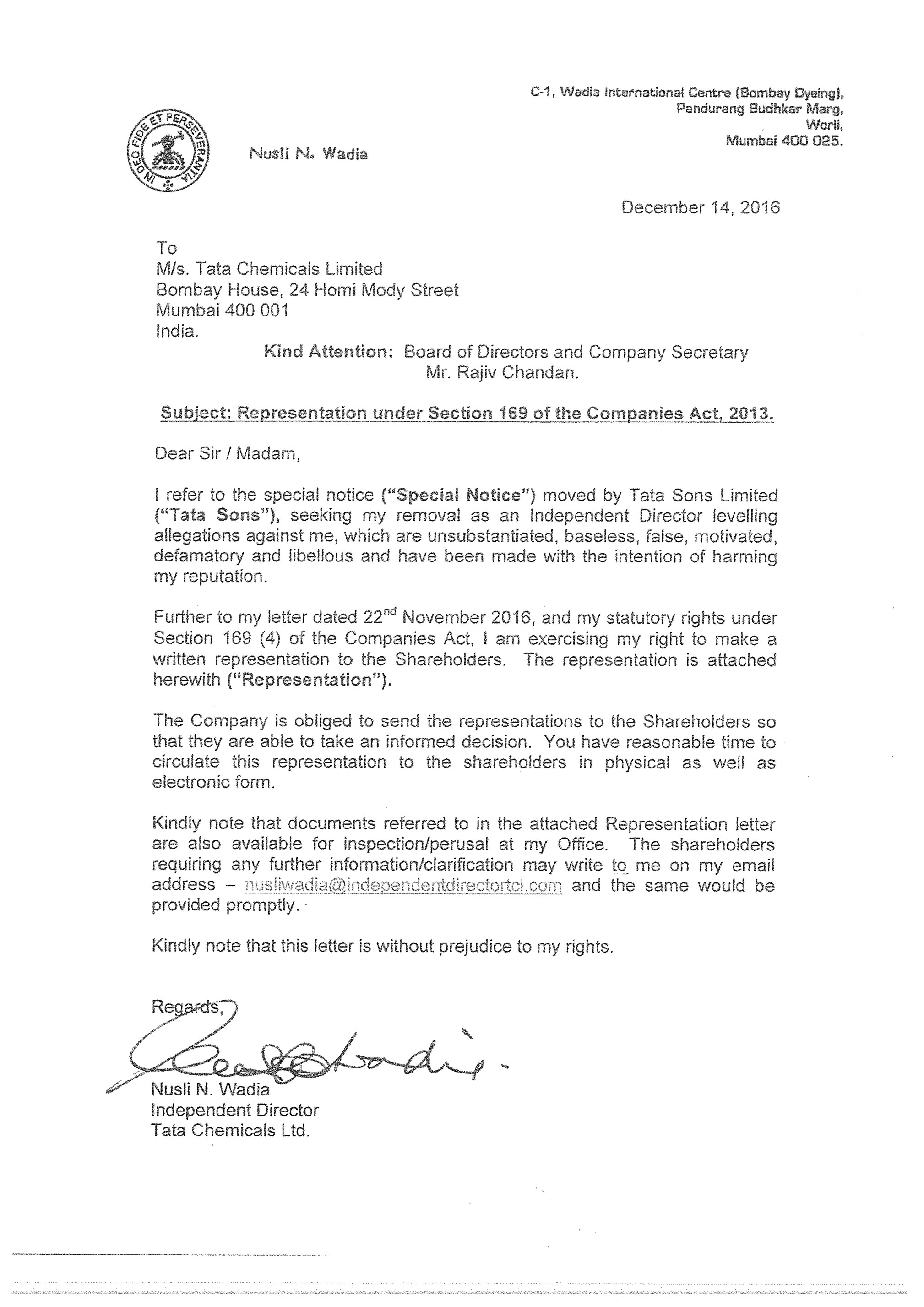 Notice Of Representation