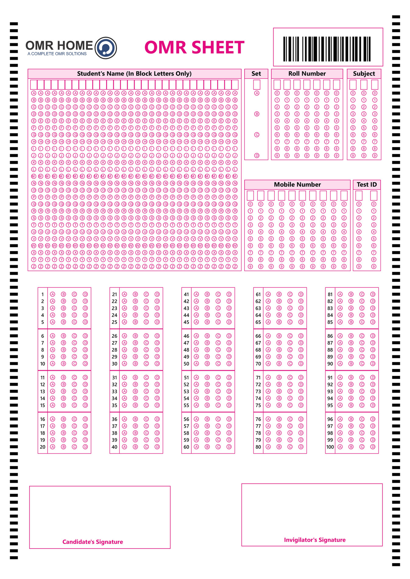 My Publications OMR Sheet For 100 Questions OMR Home Page 1 