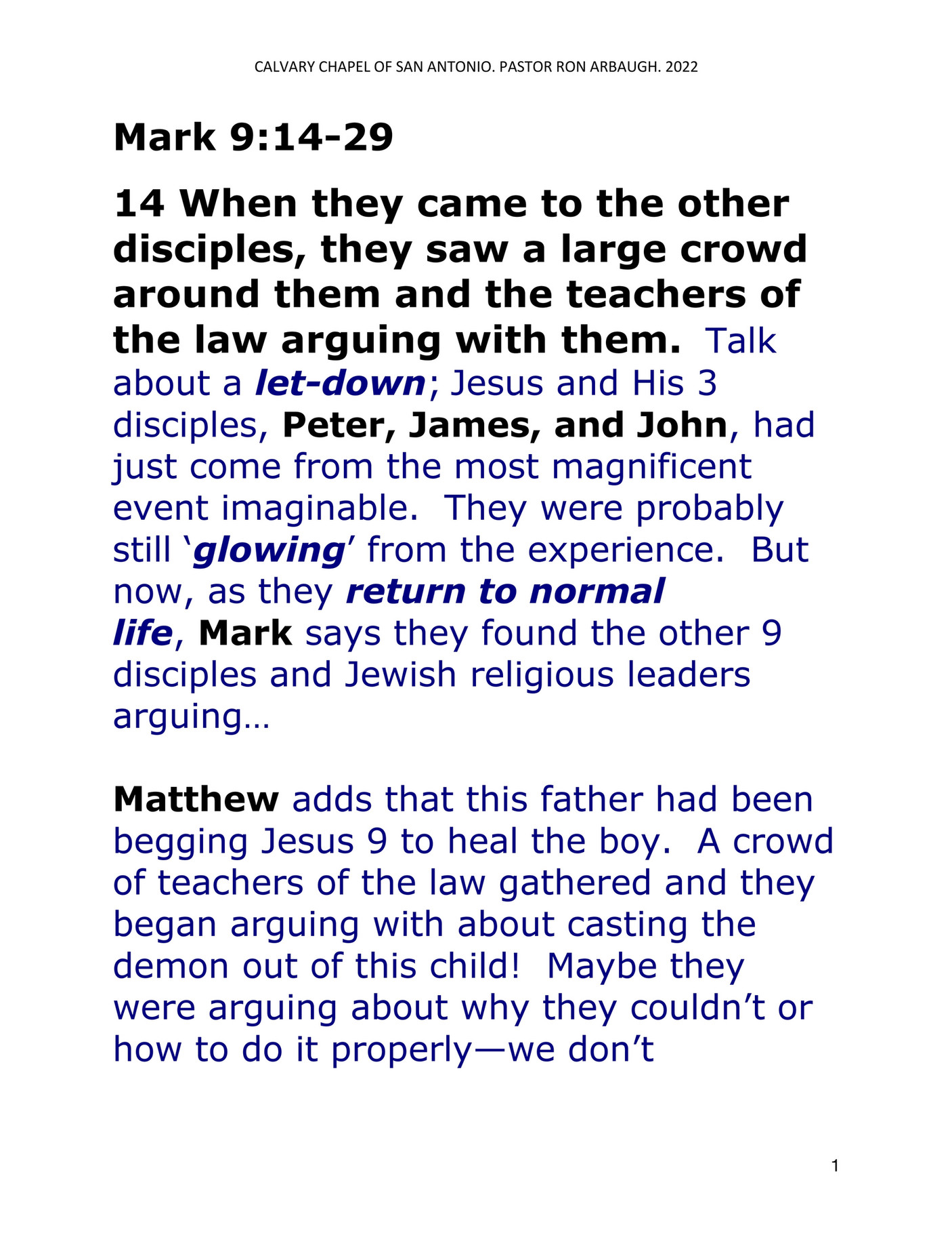 mark 9 14-29 children's sermon